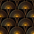 Golden Art Deco seamless pattern on black background